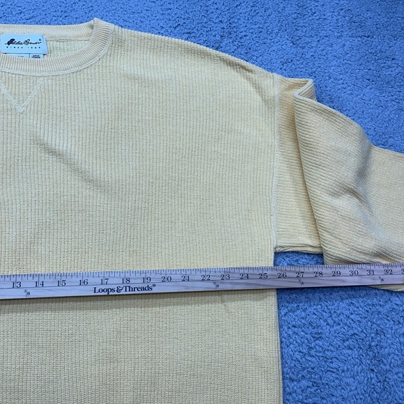Eddie Bauer Ribbed Sweater Mens XL Yellow Knit Cotton Vintage 90s Made in USA - Picture 3 of 5